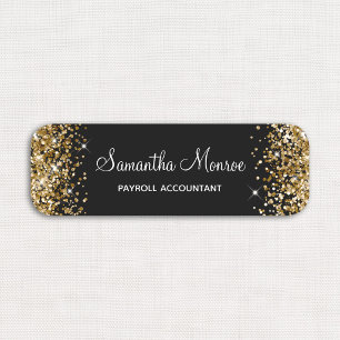 Gold Glitter and Black Name Tag