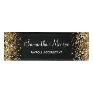 Gold Glitter and Black Name Tag