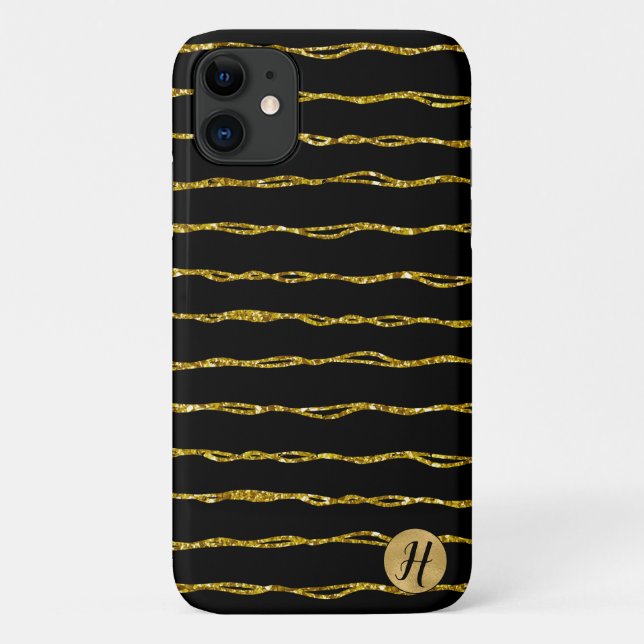 Gold Glitter and Black Phone Case (Back)