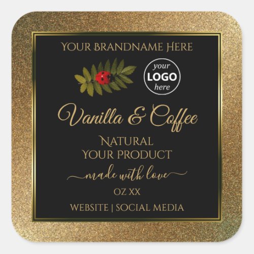 Gold Glitter and Black Product Labels Ladybug Logo