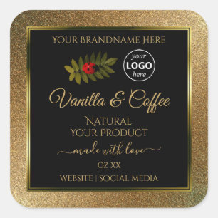 Gold Glitter and Black Product Labels Ladybug Logo