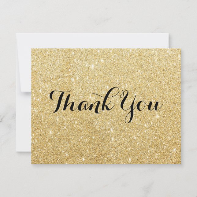 Gold Glitter and Black Thank You Card (Front)
