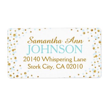 Gold Glitter And Blue Dot Sprinkles Label by NouDesigns at Zazzle