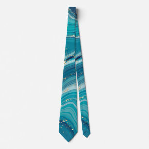 Gold Glitter And Blue Marble Stone  Neck Tie
