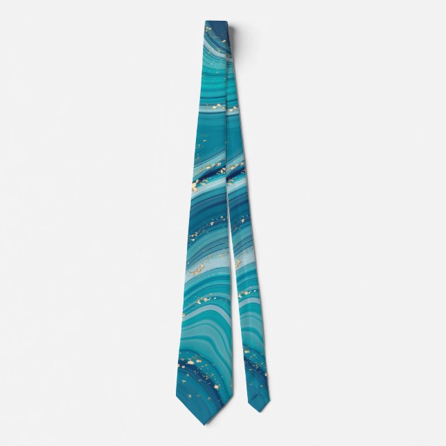 Gold Glitter And Blue Marble Stone  Neck Tie (Front)