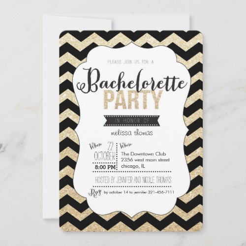 Gold Glitter and Chevron Bachelorette Invitation 5" X 7" Invitation Card