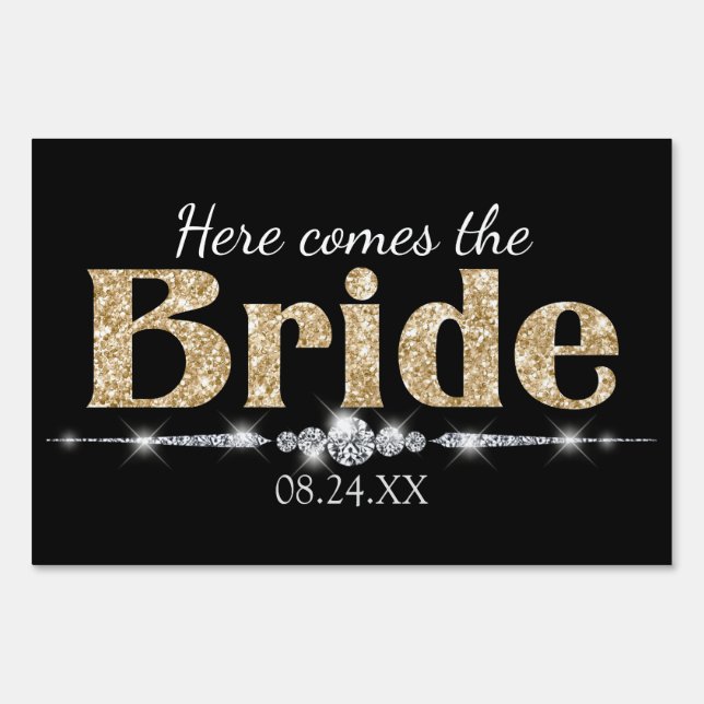 Gold Glitter and Diamonds Bride Bachelorette Sign (Front)