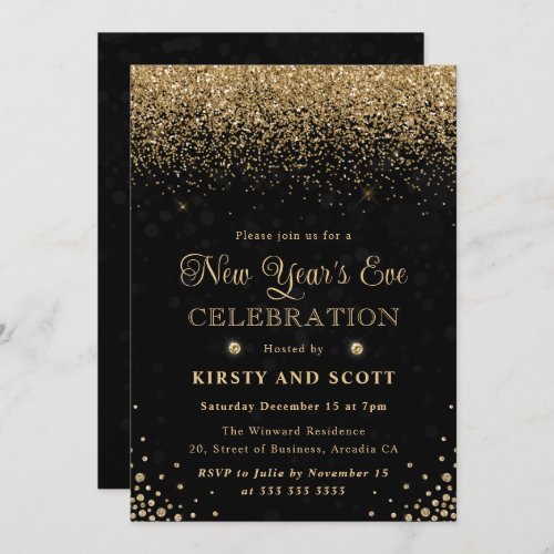 Gold Glitter and Diamonds New Years Eve Invitation