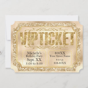 Gold Glitter and Diamonds Ticket Invitation