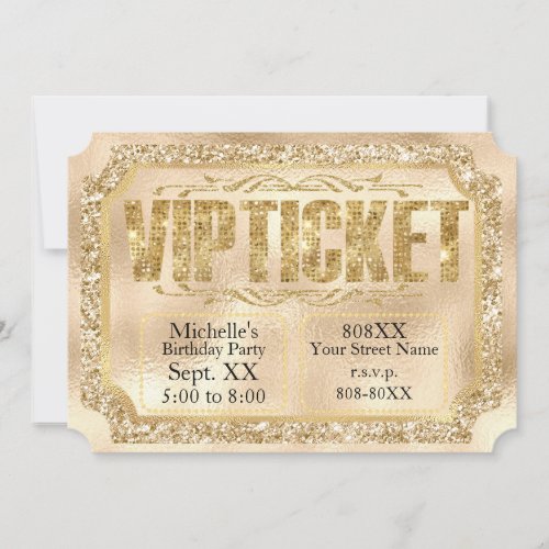 Gold Glitter and Diamonds Ticket Invitation