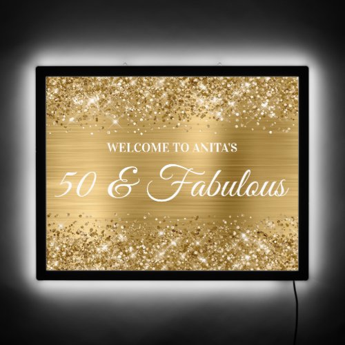 Gold Glitter and Foil 50  Fabulous Welcome LED Sign