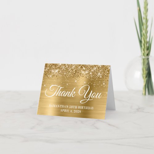 Gold Glitter and Foil 50th Birthday Thank You Card