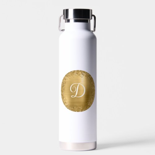 Gold Glitter and Foil Circle Monogram Water Bottle