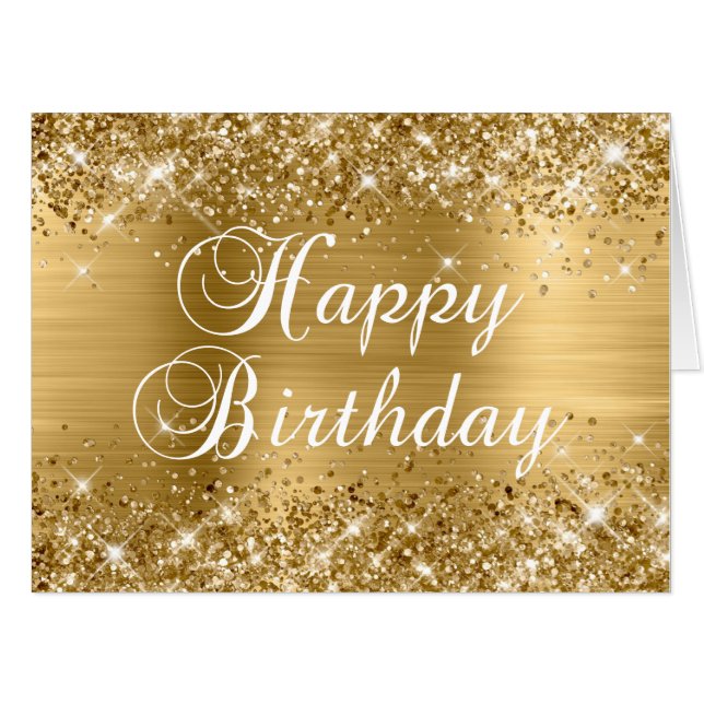 Gold Glitter and Foil Happy Birthday Card (Front Horizontal)