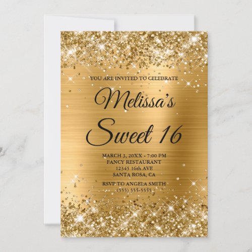 Gold Glitter and Foil Sweet 16 Fancy Monogram Invitation