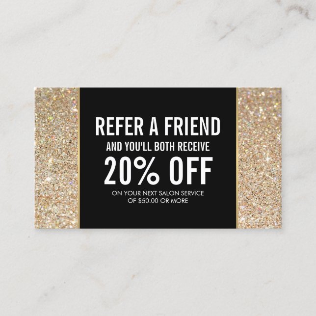 Gold Glitter and Glamour Beauty Referral Card (Front)