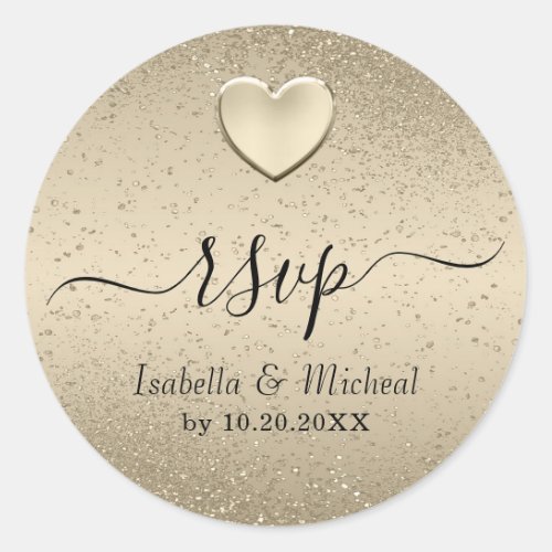 Gold Glitter and Gold Heart _ RSVP  Classic Round Sticker