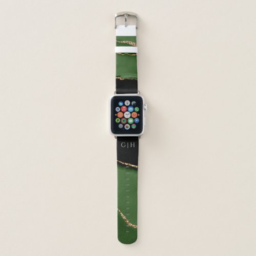 Gold Glitter and Green Agate Monogram Apple Watch Band