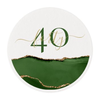 Gold Glitter And Green Agate Monogram Edible Frosting Rounds by freshpaperie at Zazzle