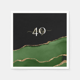 Gold Glitter and Green Agate Monogram Napkins