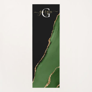 Gold Glitter and Green Agate Monogram Yoga Mat
