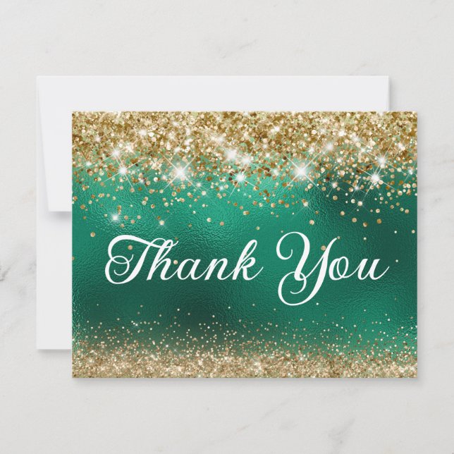 Gold Glitter and Green Foil 40th Birthday Thank You Card (Front)
