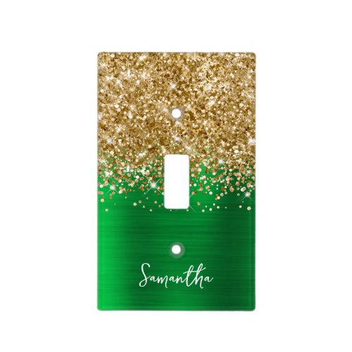 Gold Glitter and Green Glam Light Switch Cover