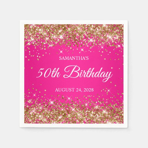 Gold Glitter and Hot Pink 50th Birthday Napkins