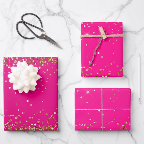 Gold Glitter and Hot Pink Wrapping Paper Sheets