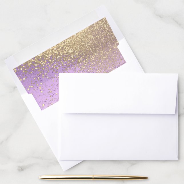 Gold Glitter and Lavender Envelope Liner (Desk)