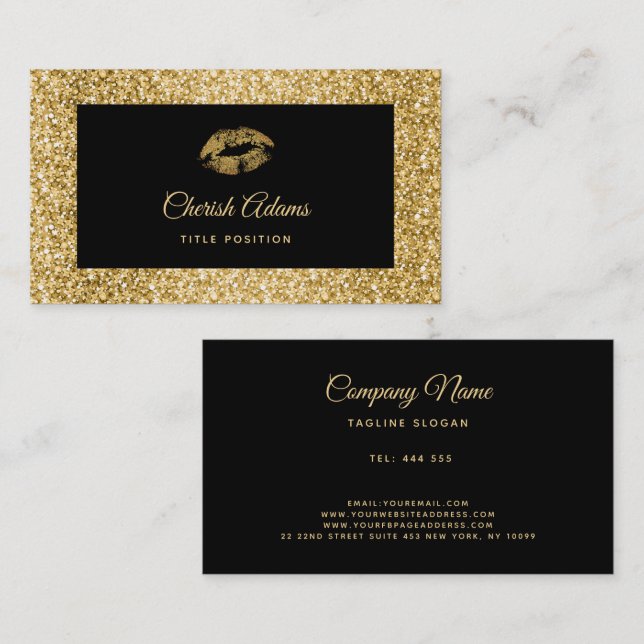 Gold Glitter And Lips Business Card (Front/Back)
