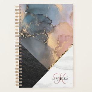 Gold Glitter and Marble Monogram Teacher Planner