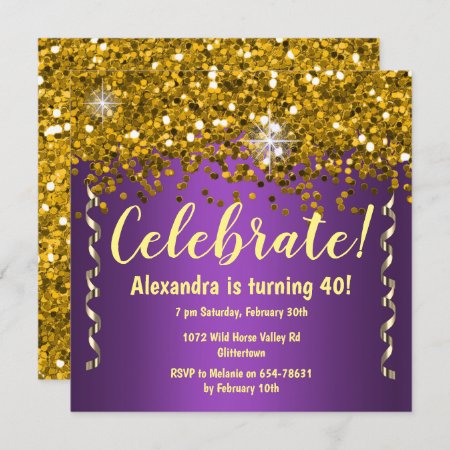 Gold Glitter and Metallic Purple 40th Birthday  
