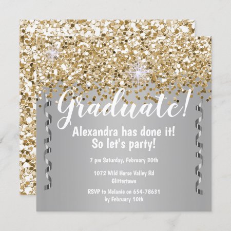Gold Glitter and Metallic Silver Graduation