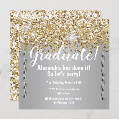Gold Glitter and Metallic Silver Graduation