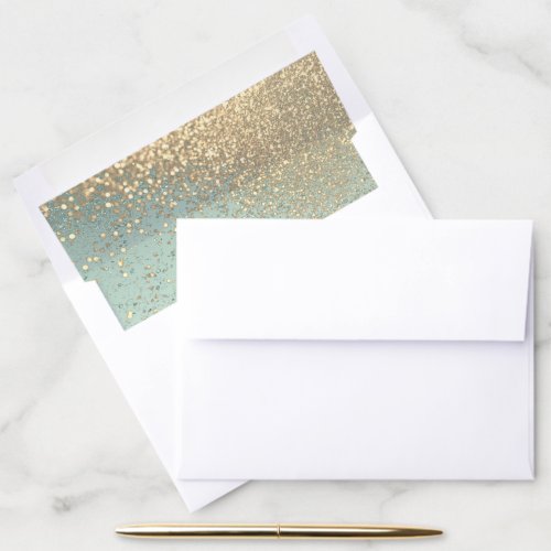 Gold Glitter and Mint Green Envelope Liner