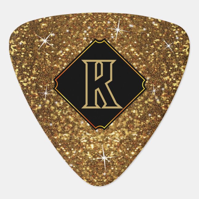 Gold Glitter and Monogram Guitar Pick (Front)