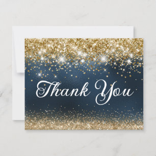 Gold Glitter and Navy Blue Foil 40th Birthday Thank You Card