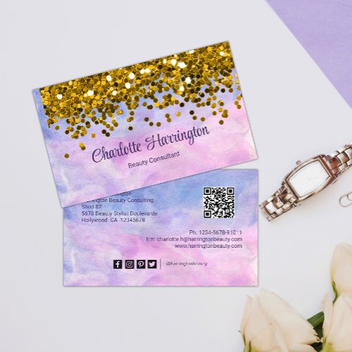 Gold Glitter and Pastel Beauty  Business Card