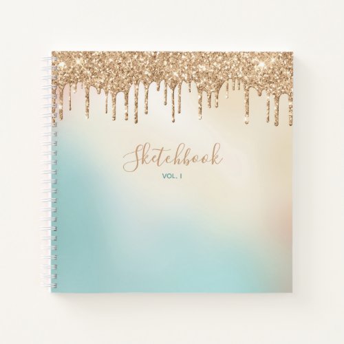 Gold Glitter And Pastel Blue Sketchbook Notebook