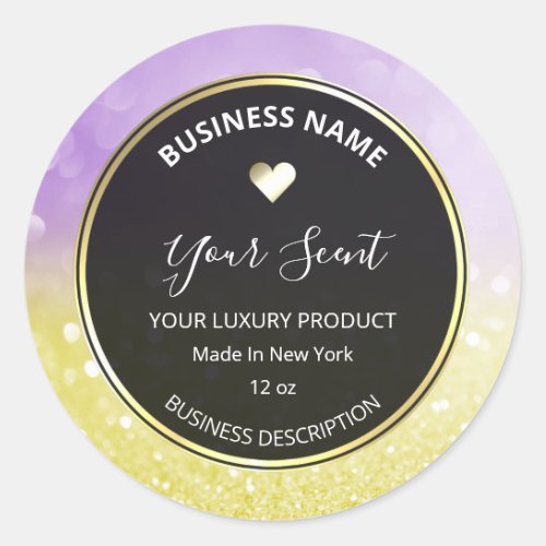 Gold Glitter And Pastel Purple Soy Candle Labels