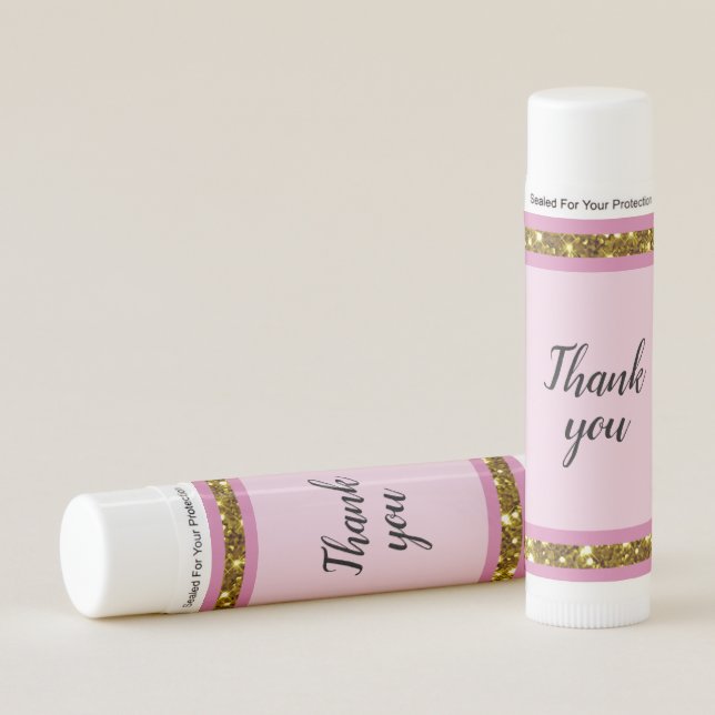 Gold Glitter and Pink Personalized Lip Balm (Front)