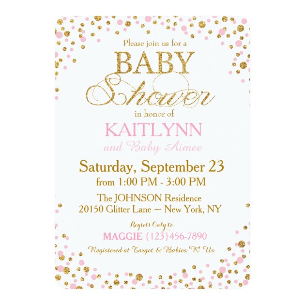 Gold Glitter And Pink Sprinkle Baby Shower Invitation