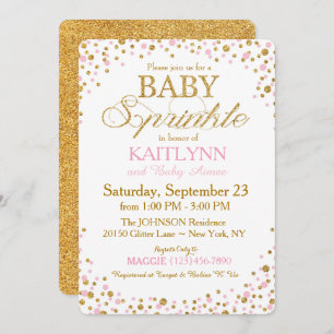 Gold Glitter and Pink Sprinkle Baby Shower Invitation