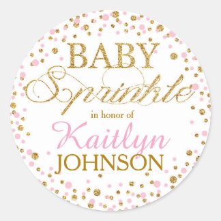 Gold Glitter and Pink Sprinkle Baby Shower Label