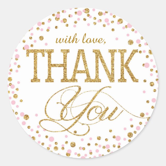 Gold Glitter and Pink Sprinkle Thank You Label (Front)
