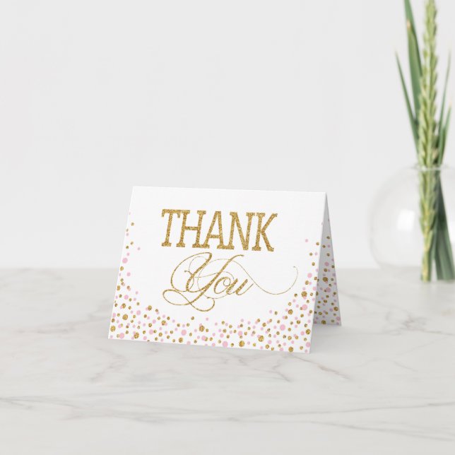 Gold Glitter and Pink Sprinkles Thank You Card (Front)