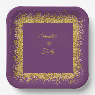 Gold glitter and purple 40th birthday Paper Plate