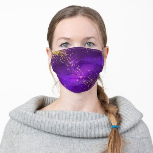 Gold Glitter and Purple Galaxy Adult Cloth Face Mask