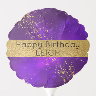 Gold Glitter and Purple Galaxy Birthday Balloon